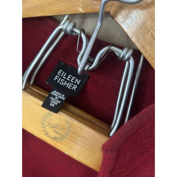 EILEEN FISHER Structured 100% Italian Wool Knit Coatigan Duster, Cranberry Red M - Picture 7 of 11